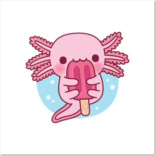 Cute Axolotl Eating Popsicle Ice Cream Posters and Art